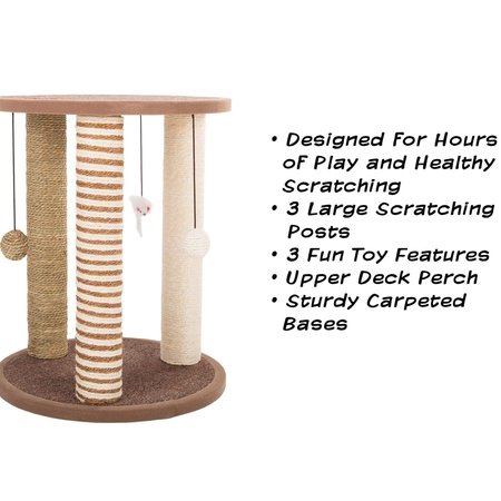 Pet Adobe Pet Adobe Cat Scratching Post- Play Area with 3 Poles, Perch and Toys- 19.25 inch Tall 835979GCZ